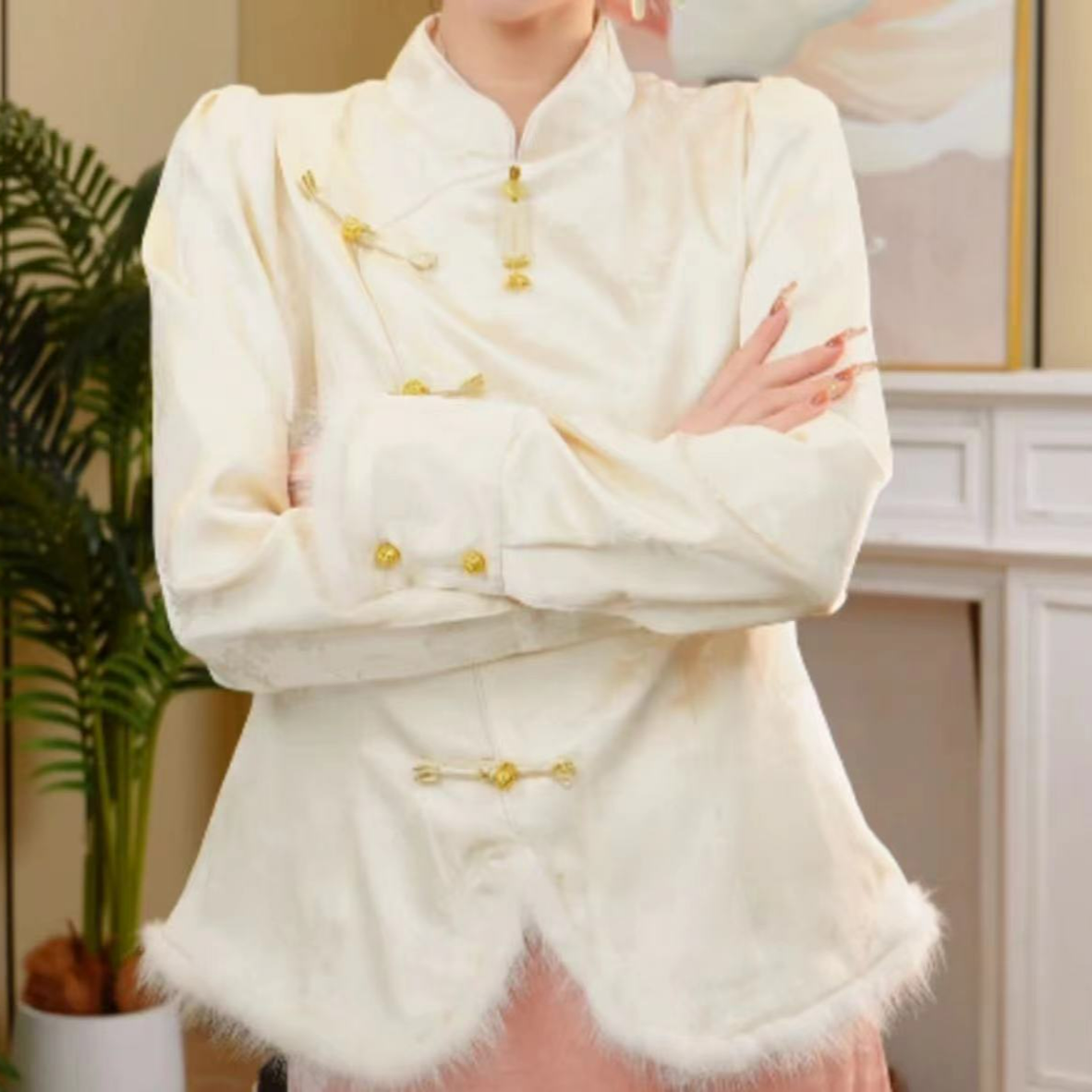 【月影故里】秋冬毛领丝新中式老钱风重工打底2024c5089-七月杭锦仓