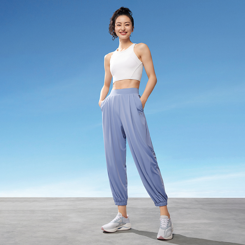 LI-NING/李宁春季运动长裤凉爽防晒束脚弹力时尚女款卫裤AKLT542