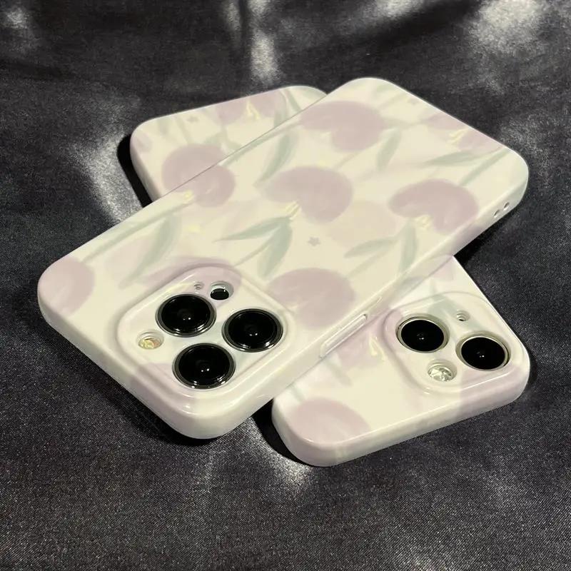 靓壳紫色郁金香适用苹果14Plus菲林手机壳iphone13promax新款11防