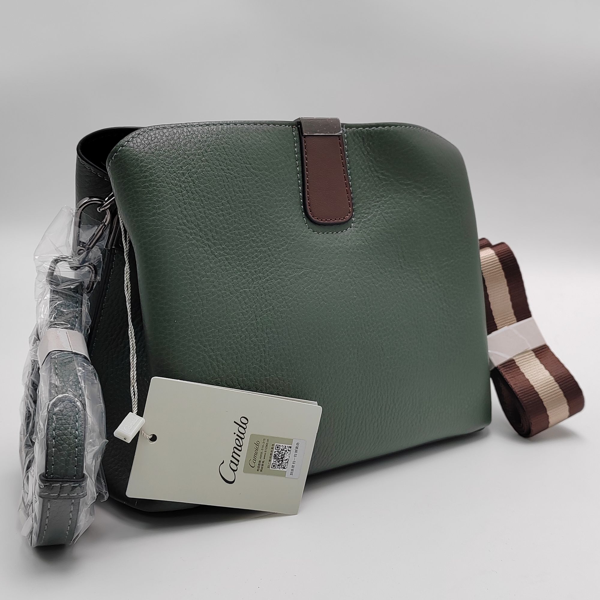 头层牛皮轻奢女士单肩肩包时尚休闲绿色真皮潮流百搭