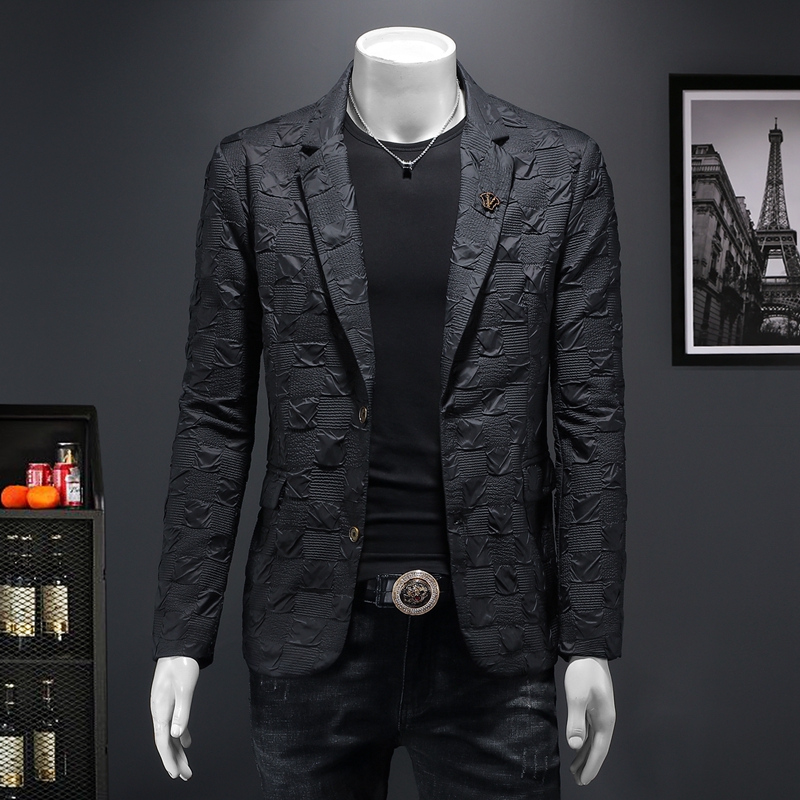 2023春装新款小西装男 男士时尚休闲西服春季潮流韩版碎花长袖