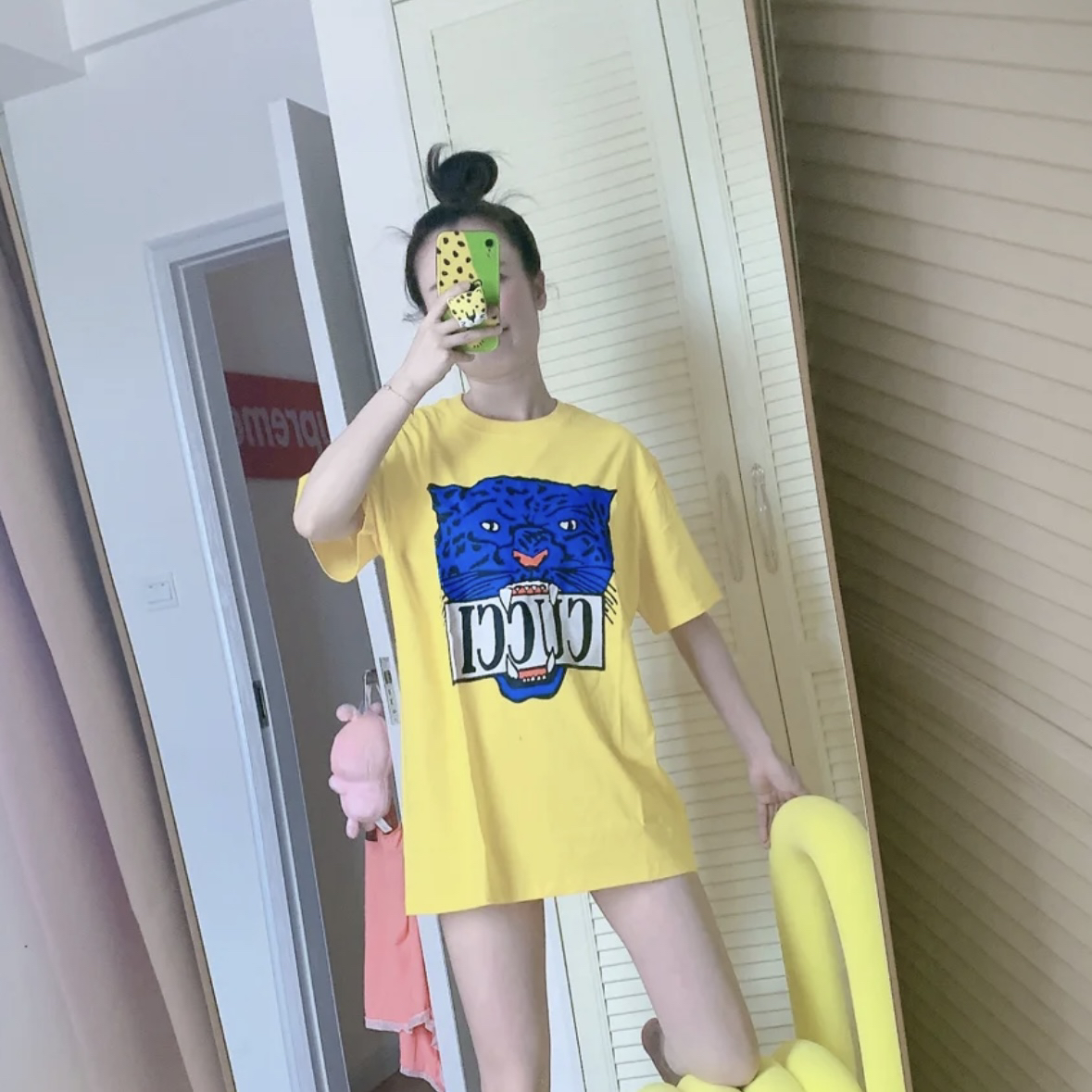 99新 GUCCI/古驰 黄色虎头短袖T S码 有吊牌 GM000550