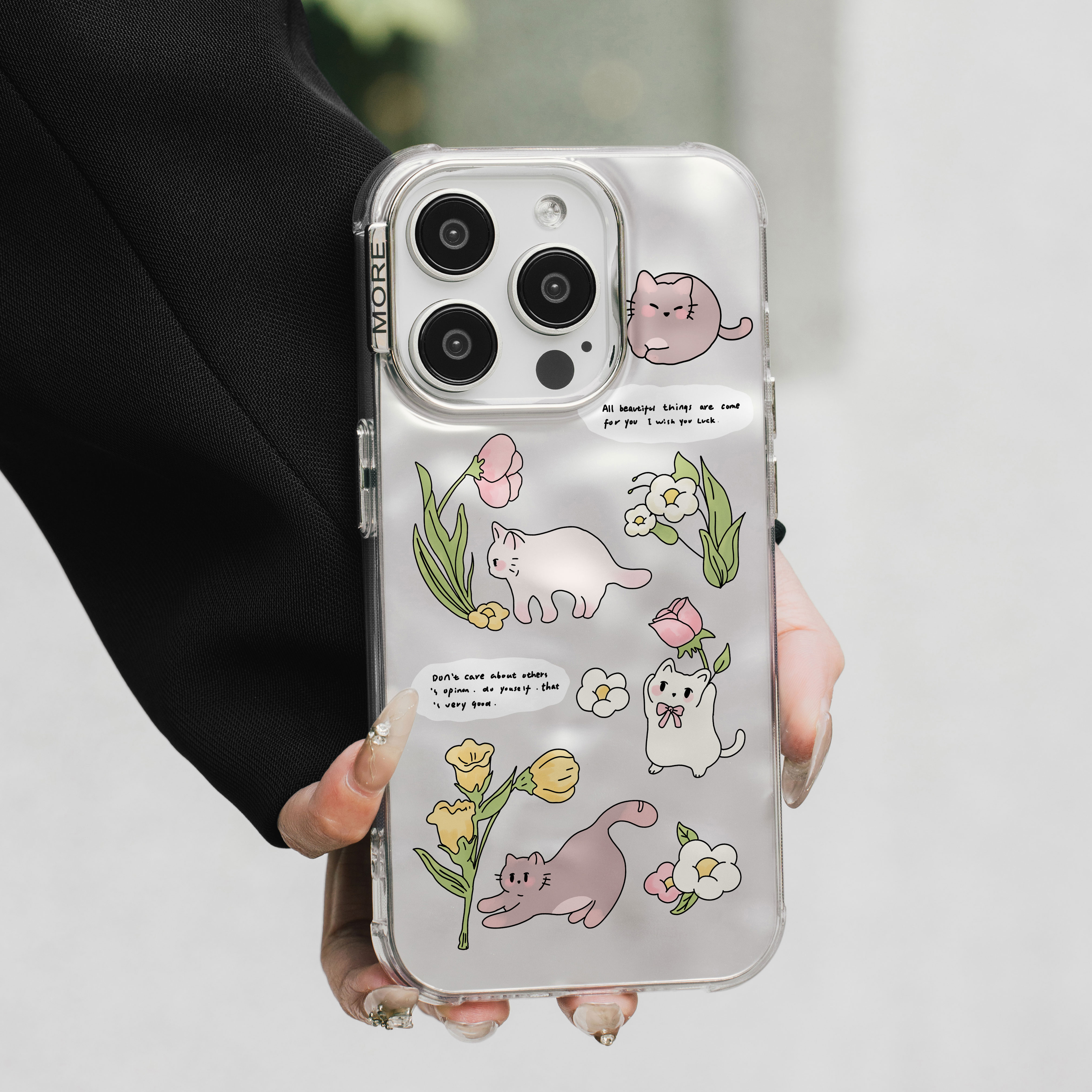 猫咪花朵苹果15promax手机壳少女iPhone13/14防摔12小清新水波纹