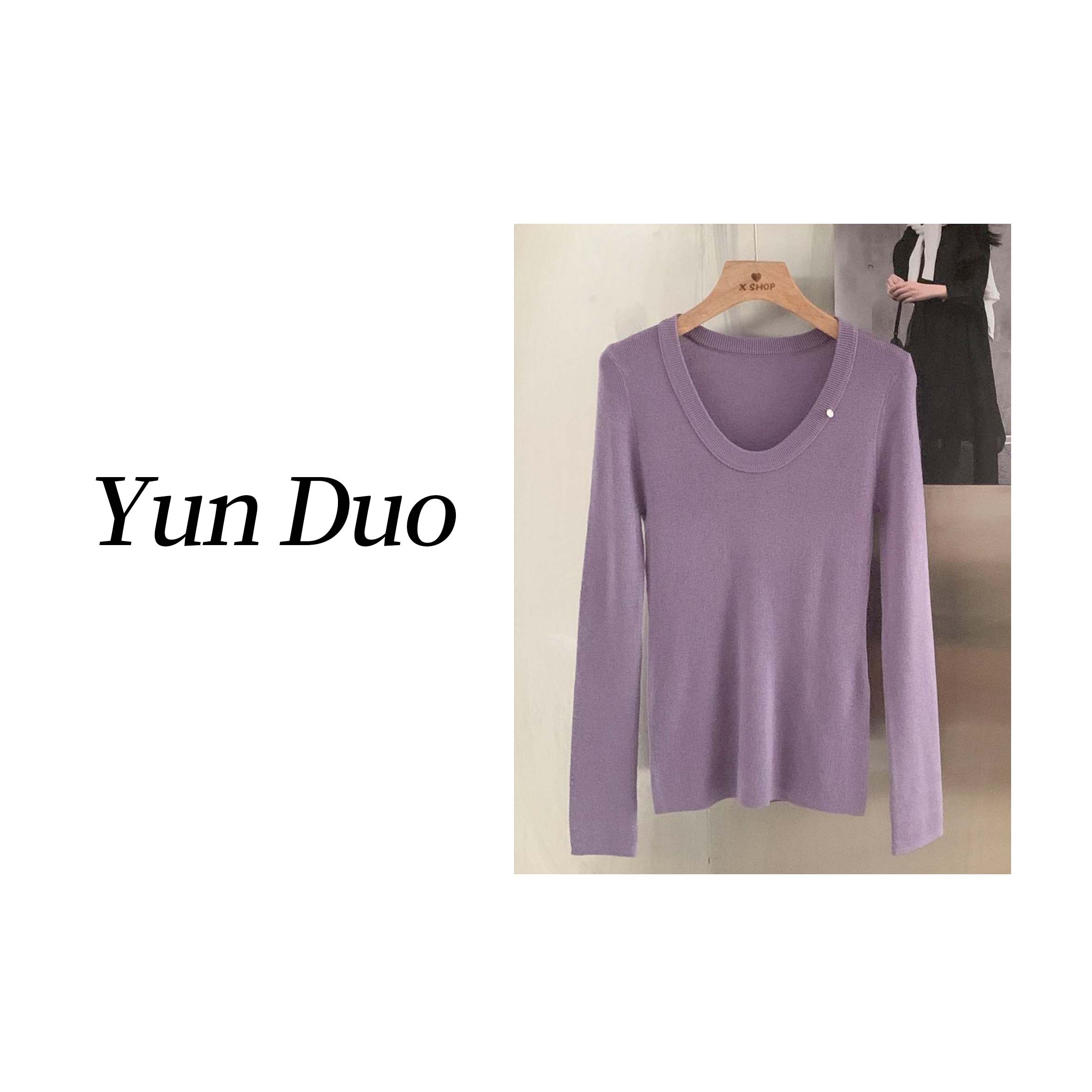 云朵定制 简约U领纯色针织衫 U领上衣打底衫HY54