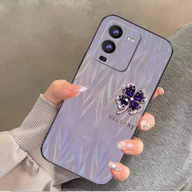 vivos15手机壳VIVOS15硅胶紫缎四叶草女款防摔软壳简约创意全包网