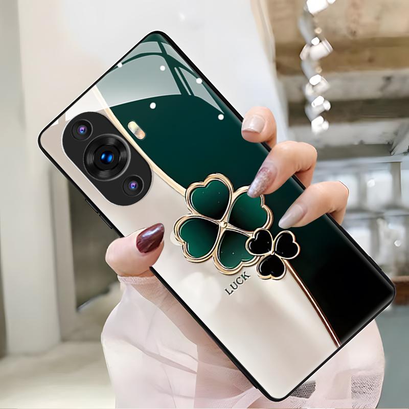 华为nova11手机壳NOVA11玻璃渐变幸运草女款防摔简约创意时尚潮牌