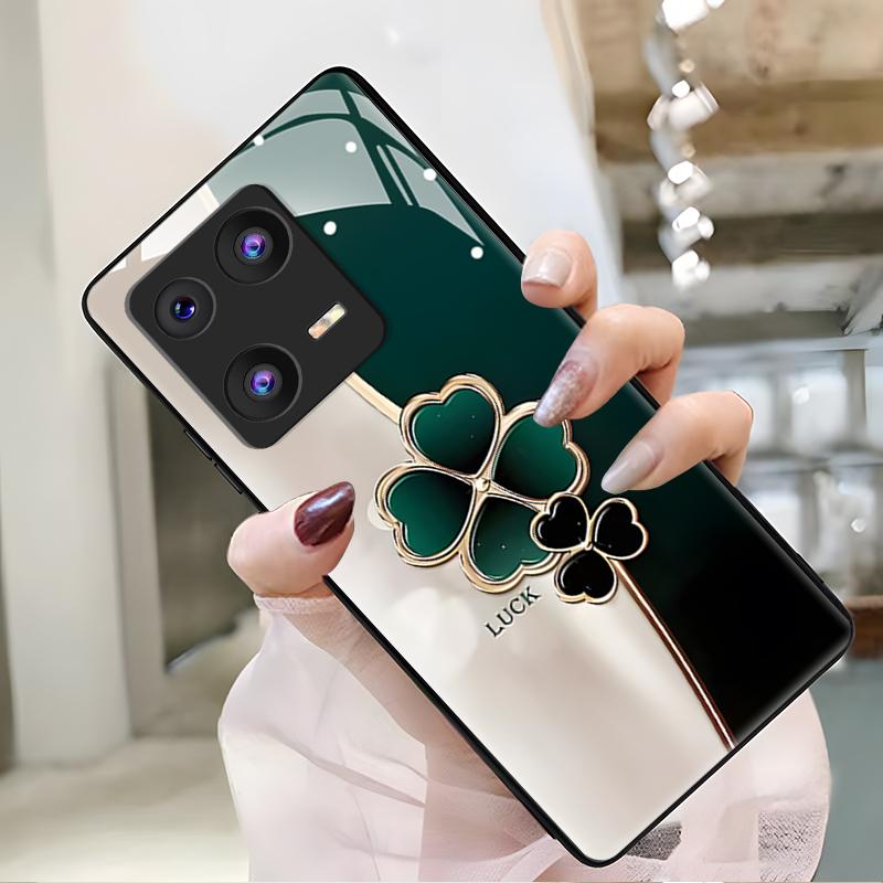 小米13手机壳xiaomi13玻璃渐变幸运草女款防摔简约创意时尚潮牌全