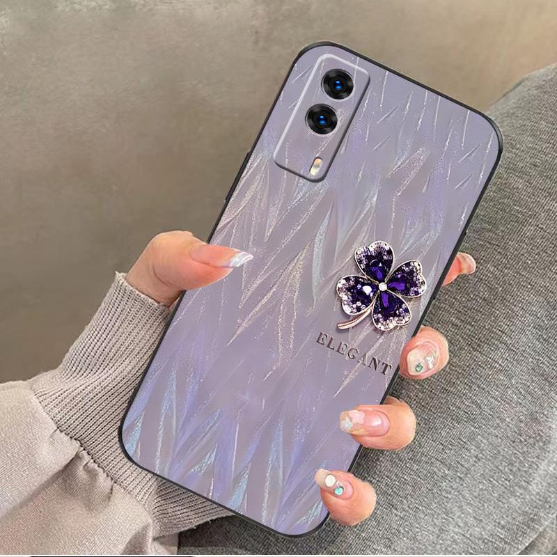 iQOOz5x手机壳IqooZ5X硅胶紫缎四叶草女款防摔软壳简约创意全包网