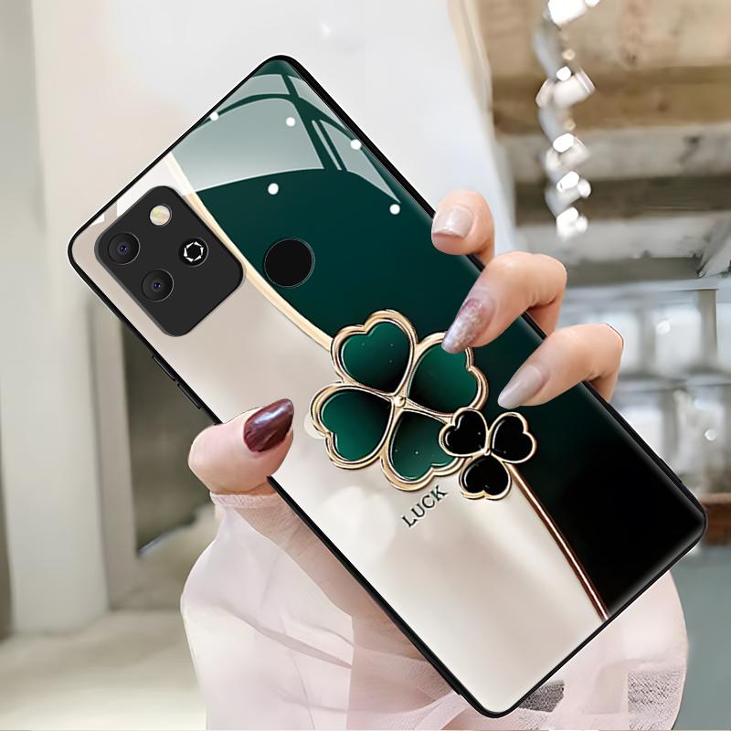 荣耀Play5t手机壳HONORplay5t玻璃渐变幸运草女款防摔简约创意时