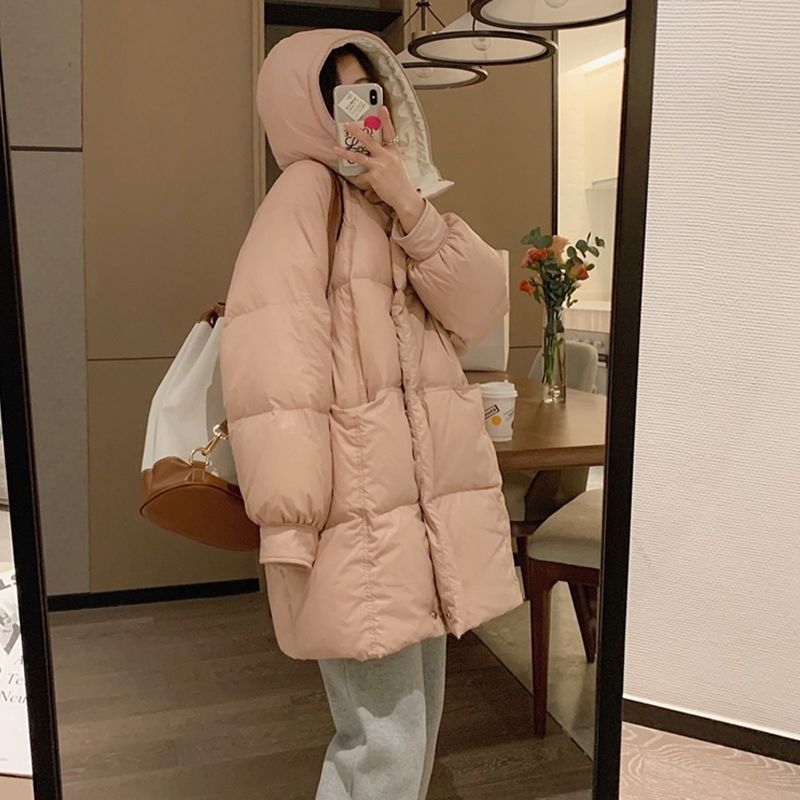 2023白鸭绒新款羽绒服女韩版学生亮面百搭潮流中长款冬季宽