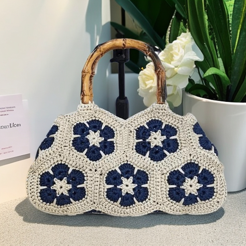 【非成品】六瓣花双面绣花编带线勾织祖母格包包材料包配件齐全