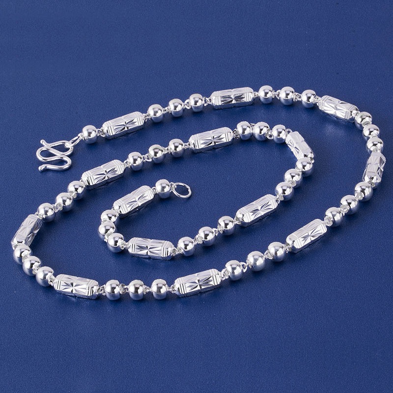 链子足银 足银990男士项链时尚霸气粗款车花六角个性链子银饰礼物