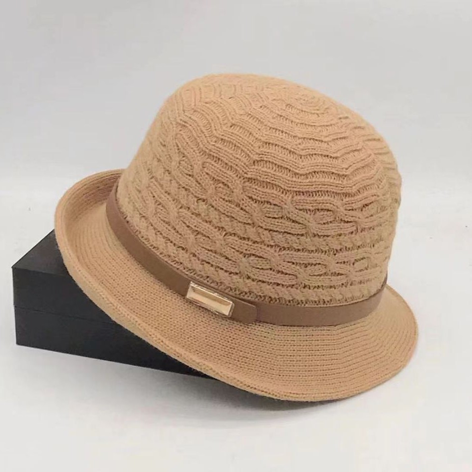 帽子女秋冬韩版皮带扣卷边帽时尚小香风保暖帽日系百搭显脸小盆帽