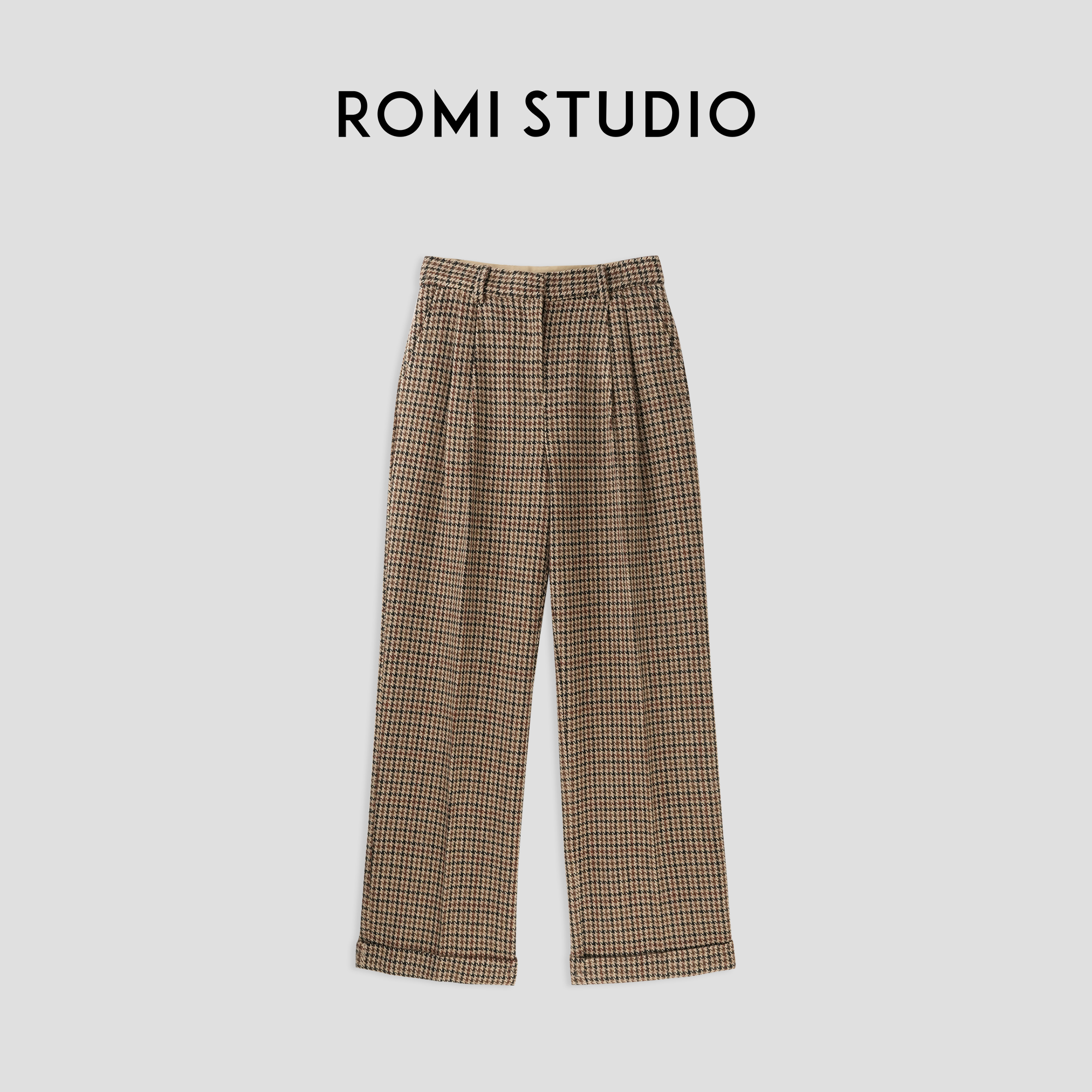 ROMI STUDIO“quiet luxury”精纺羊毛高腰英伦复古格纹裤23AWK563