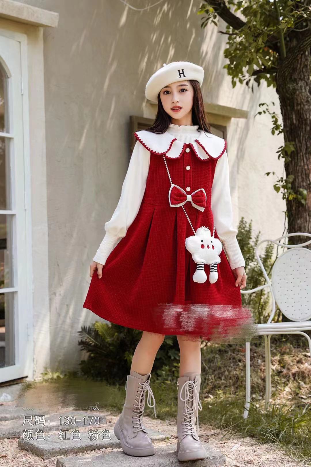 女童连衣裙秋冬装2023新款两件套裙拜年服加厚儿童冬季洋气女孩