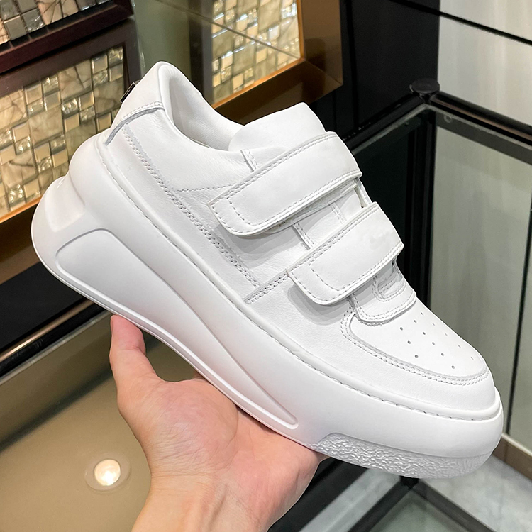 松糕厚底小白鞋女2024秋新款小个子增高真皮魔术贴休闲运动老爹鞋