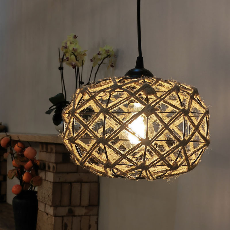 复古自然风茶室吊灯绳loft风手编工艺灯个性餐厅玄关创意氛围灯饰