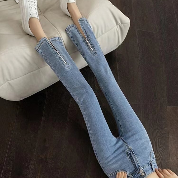 A001-200女士微辣牛仔裤小个子高腰修身弹力时尚外穿直筒九分裤