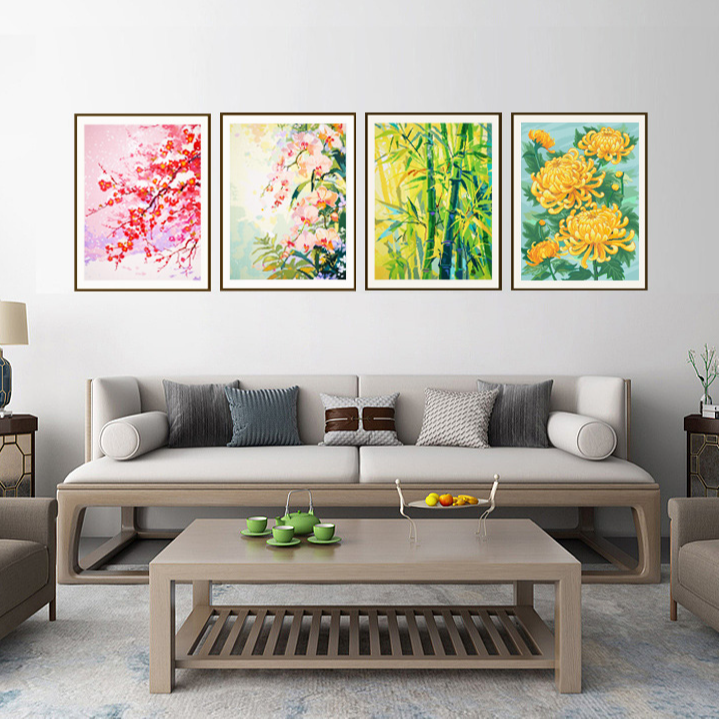 礼物欢乐林【梅兰竹菊】方钻钻石画粘画钻石绣十字绣DIY家居