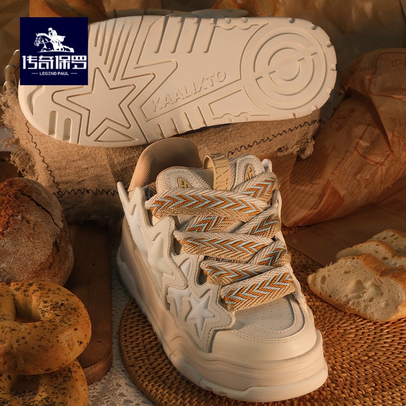 保罗男鞋2024新品奶油面包星星鞋低帮增高情侣秋冬百搭潮流休闲鞋