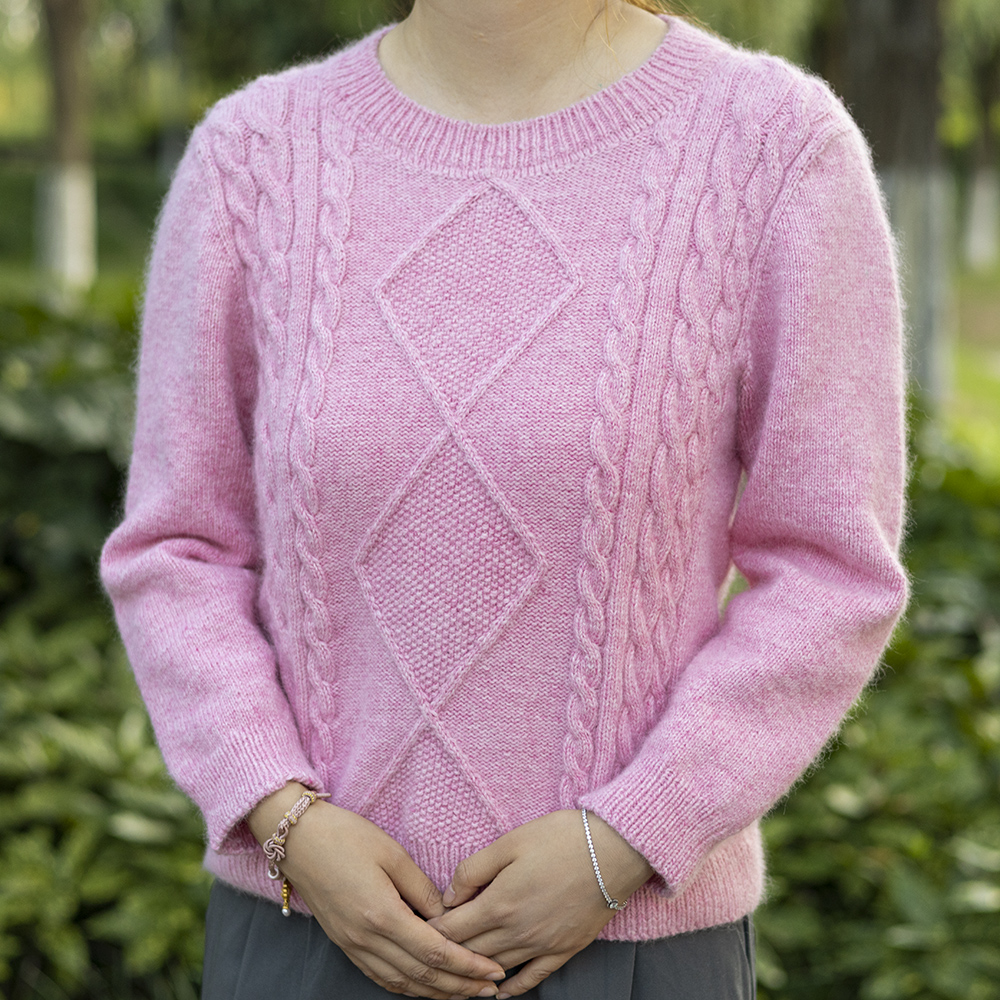 牧云平肩自带袖毛衣手工编织毛衣羊毛线中粗羊绒柔软