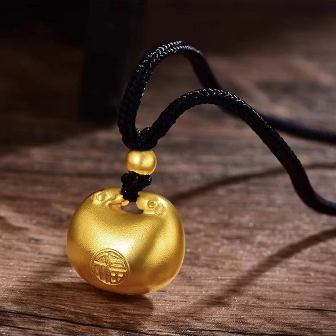 合金吊坠 网红款胖福金色小锁吊坠项链