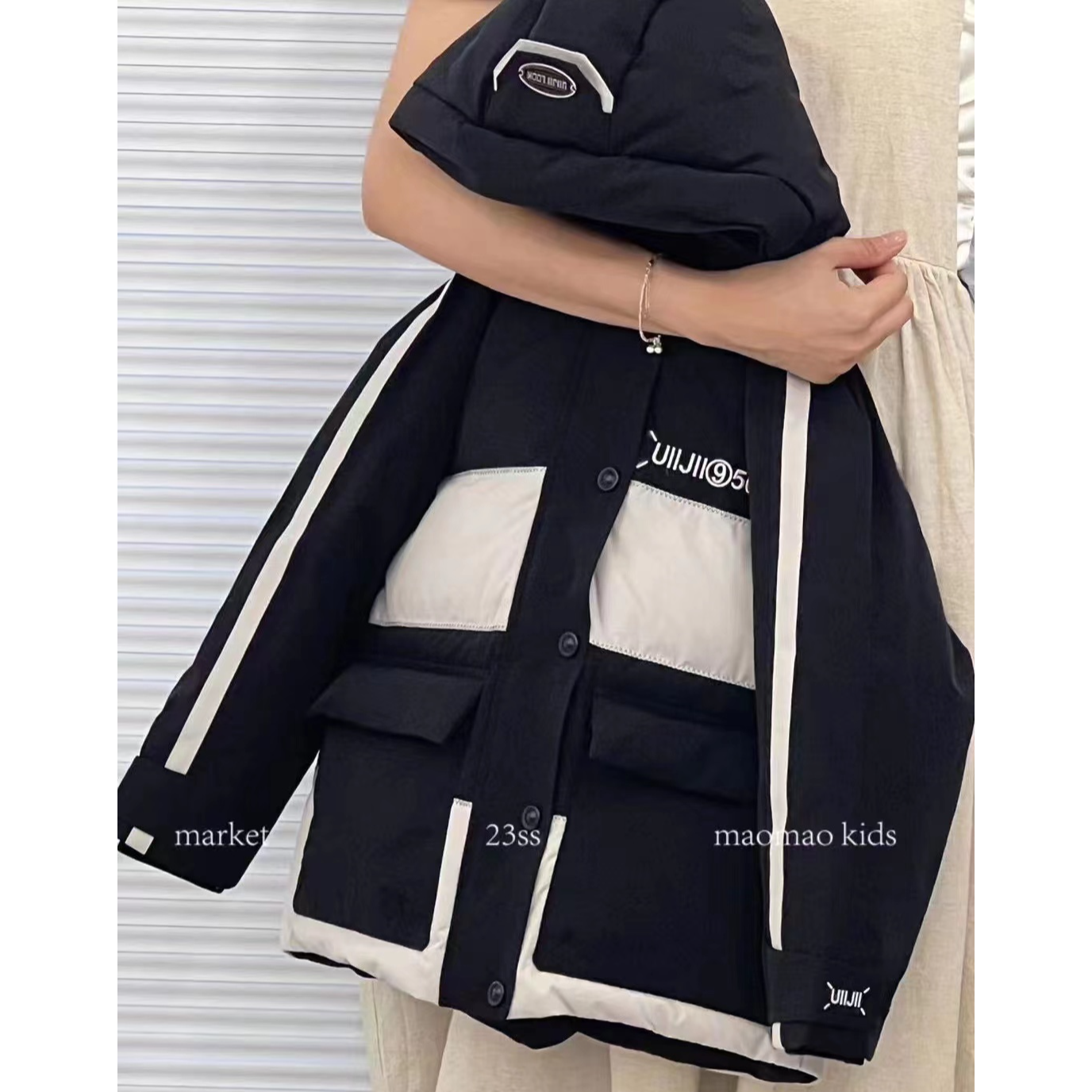 么么鱼童装2024新款冬季男女童加厚拼接羽绒服中大童韩版保暖7003