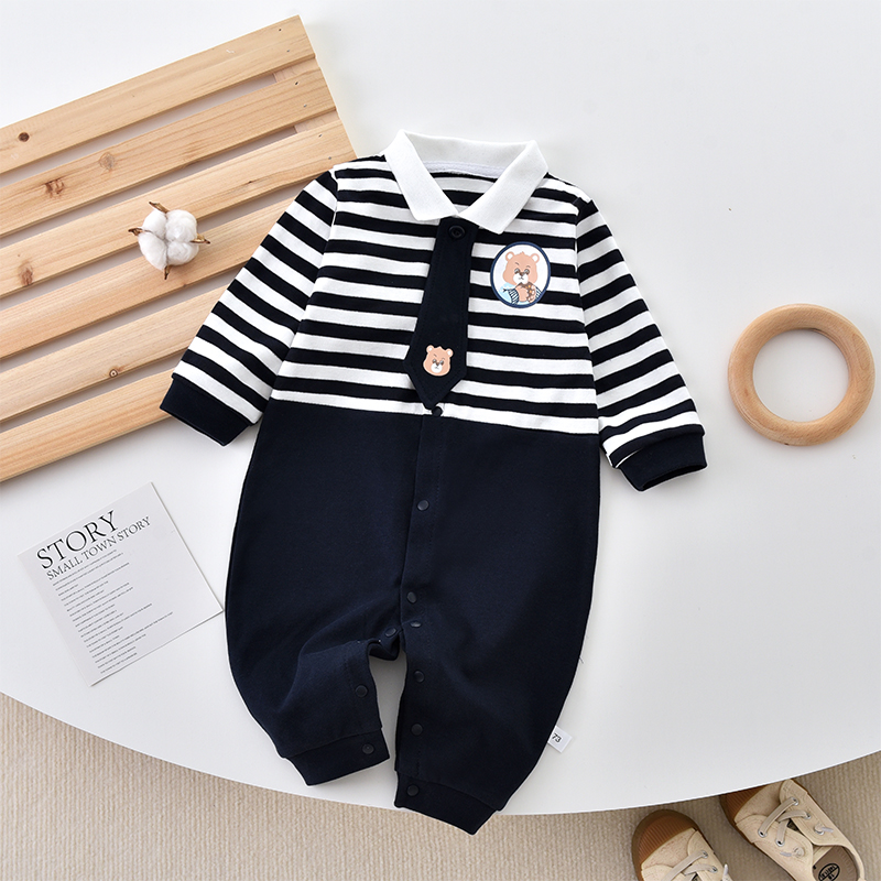 学院风婴儿连体衣春秋季新款宝宝满月服长袖绅士礼服新生儿外出服