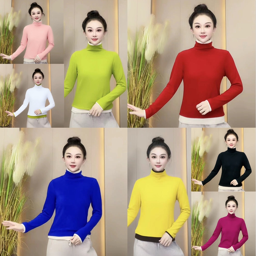 【希帆定制】打底衫奥绒高领拼色素版 WX.8088#显瘦遮肉 亲肤柔软