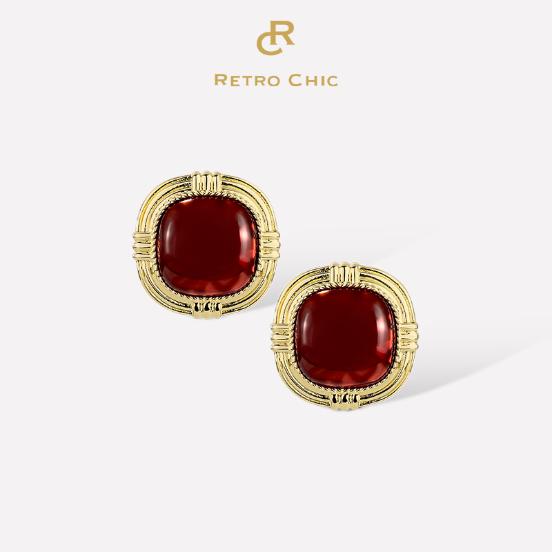 铜合金耳饰 RC RETRO CHIC 意大利复古时尚首饰 复古红石耳钉