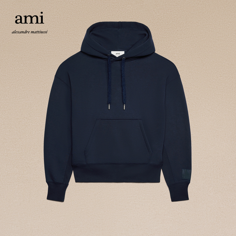 AMI男女同款23秋冬新款设计师贴标拼接加绒套头卫衣 USW217.740