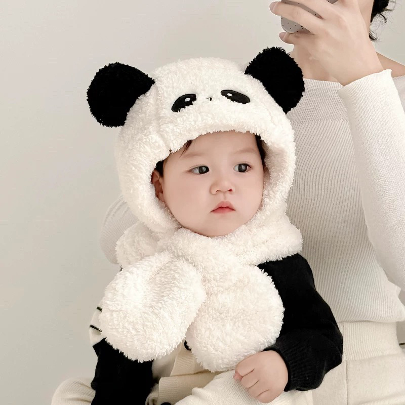 2024儿童帽子围巾一体帽冬季可爱宝宝加厚保暖婴儿护耳帽套头帽