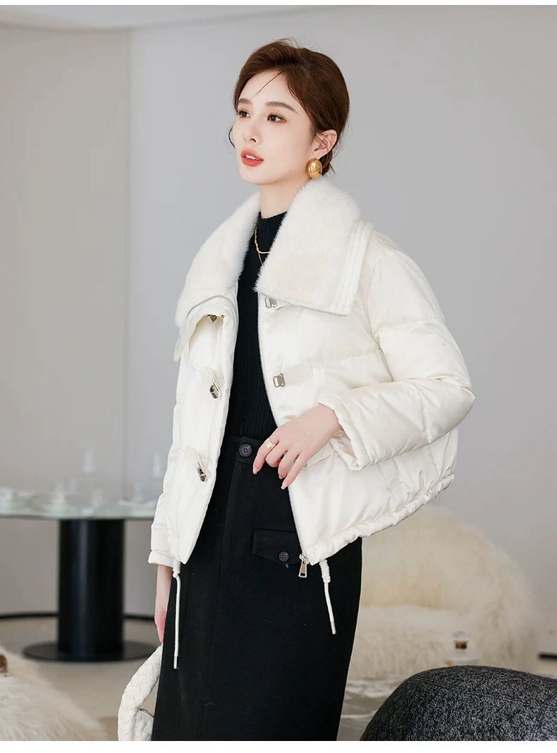 冬季新款水貂毛领时尚保暖羽绒服鹅绒海宁皮草女短款水貂毛鹅绒服