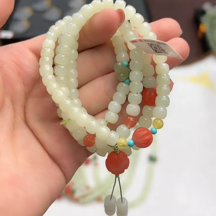 景景严选~和田玉老型珠项链