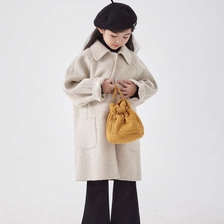 女童秋装呢外套儿童双面羊绒新款洋气中大童韩版中长款秋