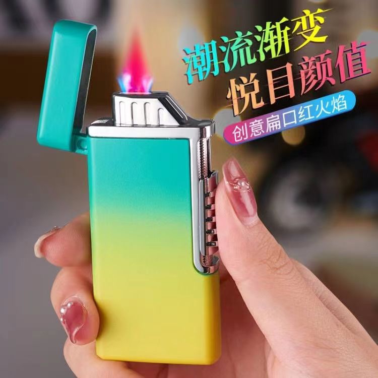 创意扁火红焰打火机炫酷个性防风直冲可视仓高颜值礼物网红潮流  