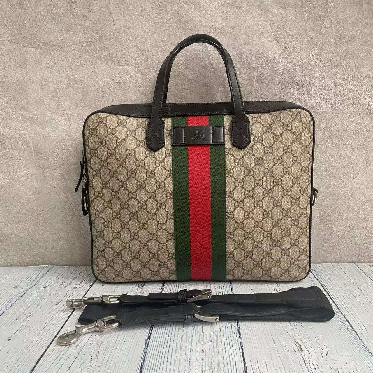 99新 GUCCI/古驰 gucc老花ophdia手提公文包斜挎包97新