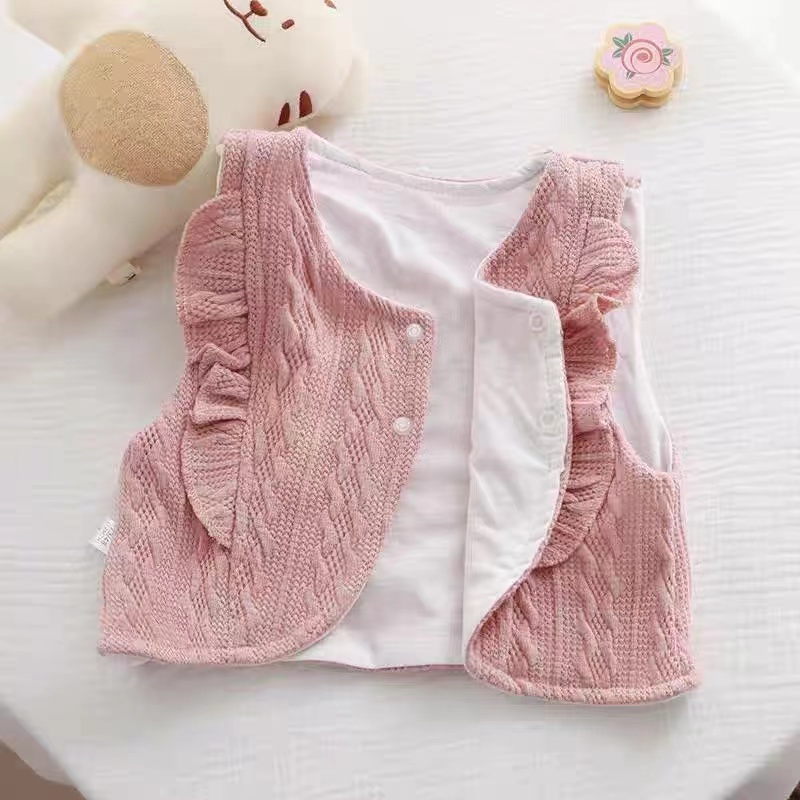 纯色小开衫马甲女宝宝春秋外穿婴儿外套百搭双层小背心坎肩洋气
