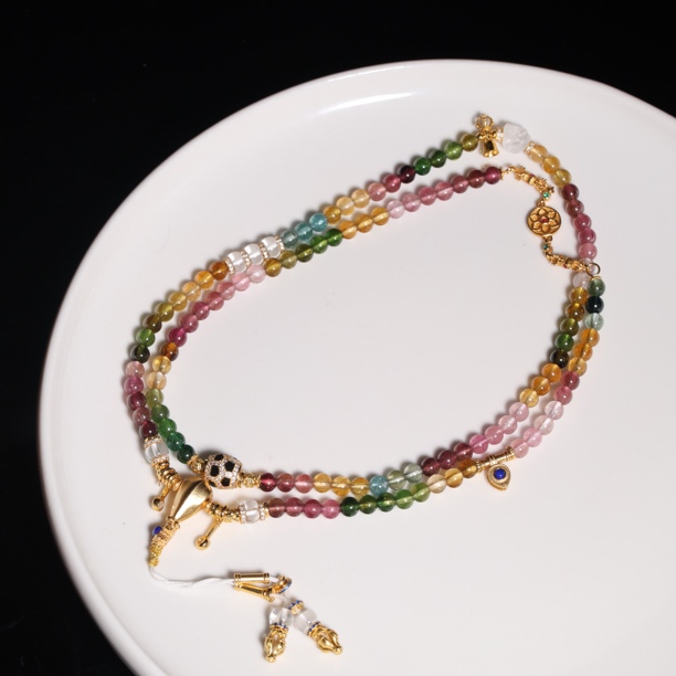 手工设计富甲一方碧玺多圈项链