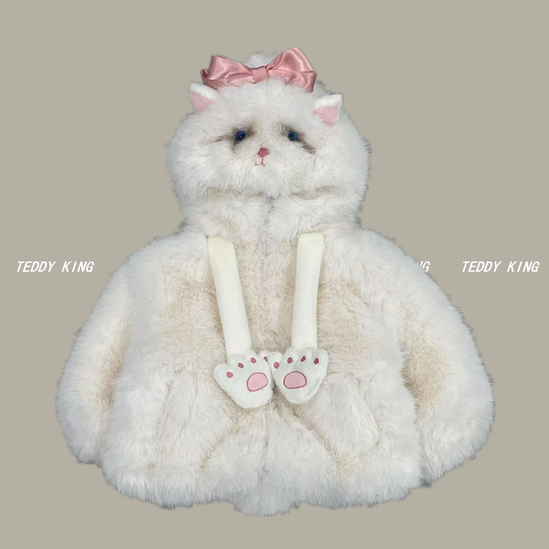 Teddyking毛毛外套中小童TXB241084新款卡通可爱呆萌小猫咪