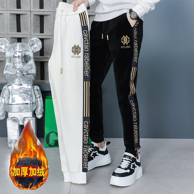 男士冬季新款长裤潮流灯芯绒加厚加绒潮流百搭小脚裤休闲裤男裤子