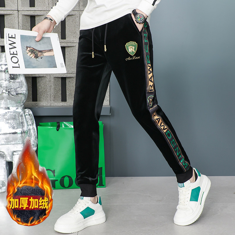 2024冬季新款男士时尚潮流刺绣灯芯绒加厚加绒潮流百搭休闲裤