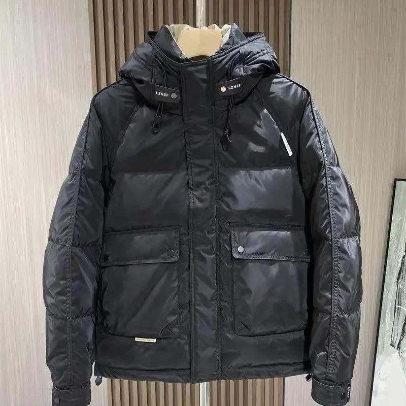 新款服冬季免洗滑料羽绒服男潮流三防加厚上衣时尚短款外套