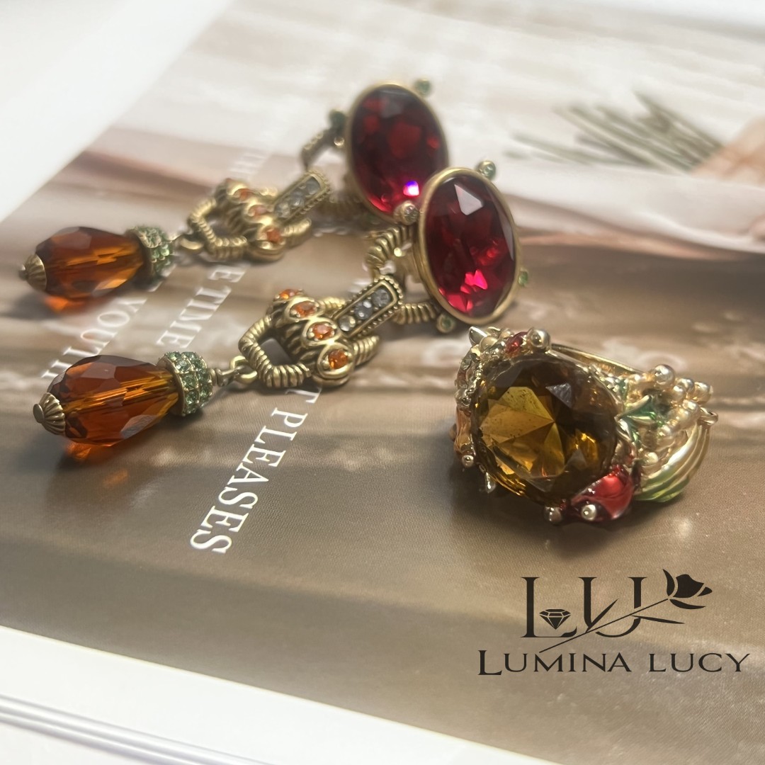 合金合成锆石戒指  富贵妈妈宫廷风耳饰戒指