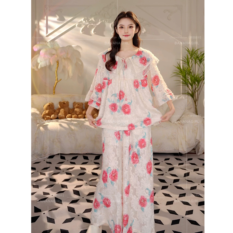 Bananagirl【雨后花园】秋季新款睡衣女套装短袖宽松家居服可外穿