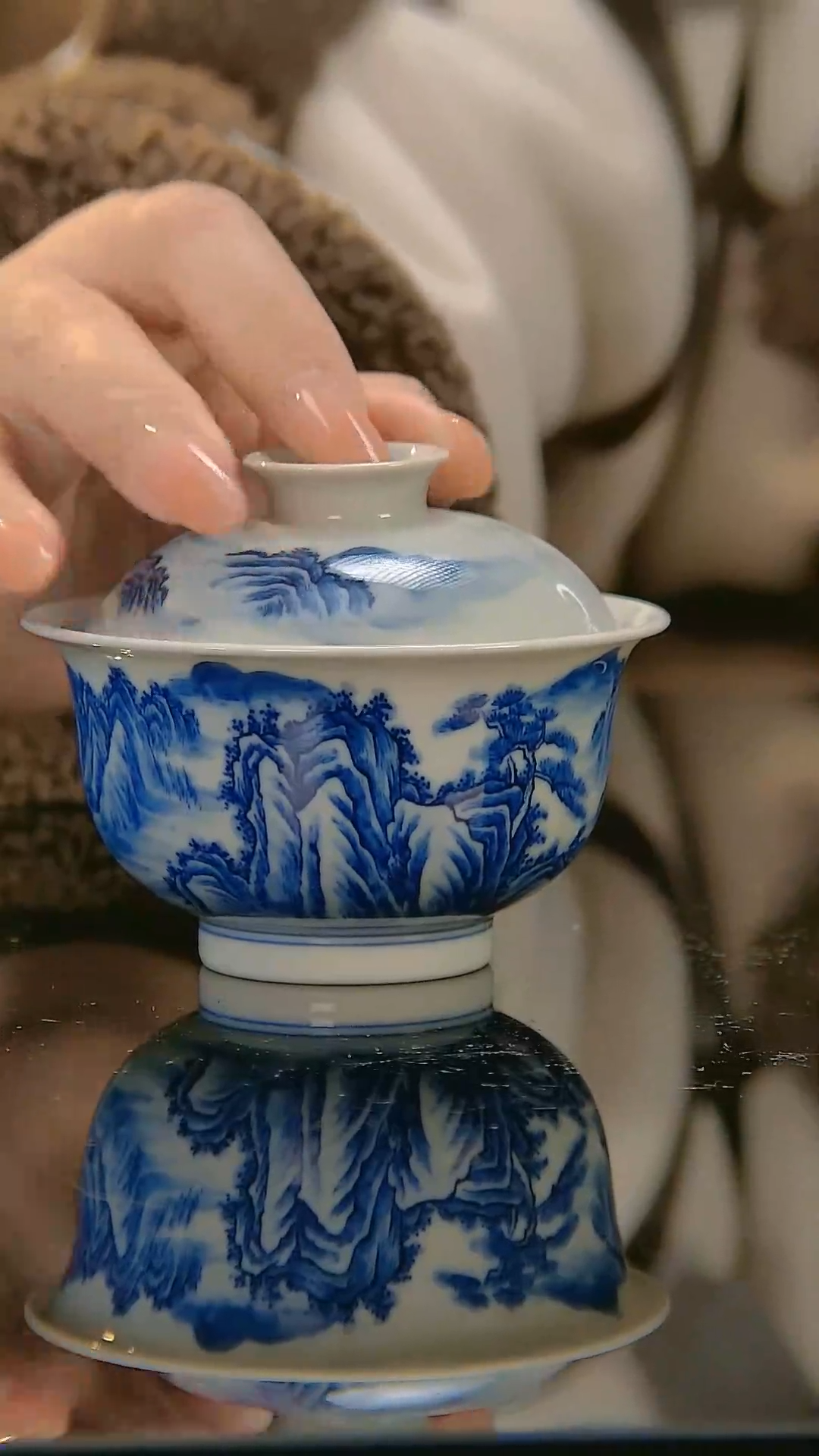 【闪购商品】陶瓷杯柴窑山水两才盖碗   省高