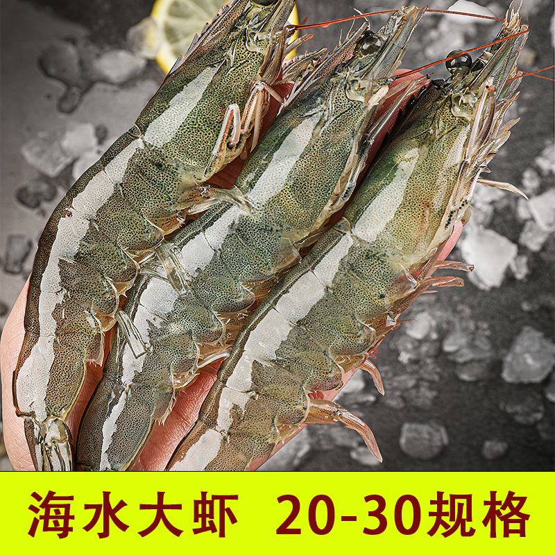 青岛发货大大号海虾20-30 净重3斤海水大虾原盒顺丰冷链