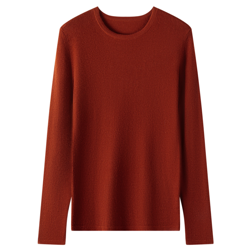 （99+1）羊绒圆领精纺坑条打底套头长袖针织衫112-YH