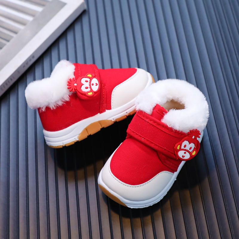 喜庆大红鞋宝宝棉布鞋学步鞋加绒女宝宝鞋0-1-5岁婴儿软底男童鞋