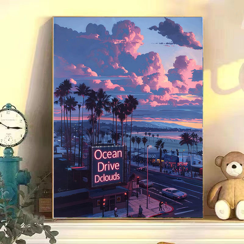 diy数字油画海滨城市系列手工填充填色油画解压治愈系装饰挂画